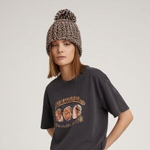 Ladies Acrylic pom-pom hat beanie fleece lining at ears handmade